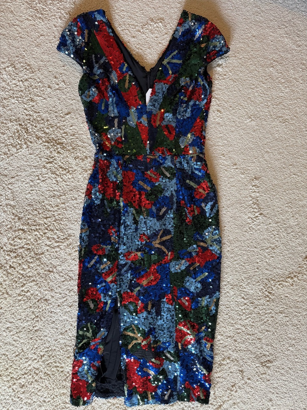 Dress the Population Cobalt Multi Sequin Midi Dress NWT Size S